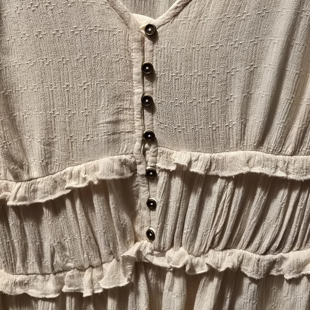 Buffalo David Bitton Cream Ruffle-Trim Long Sleeve V-Neck Top - Picture 6 of 6